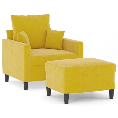 Sillón con taburete terciopelo amarillo 60 cm