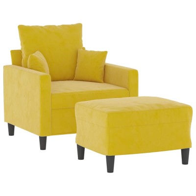 Sillón con taburete terciopelo amarillo 60 cm