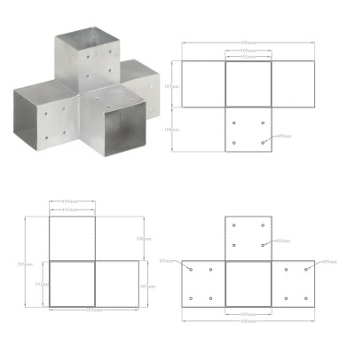 Conector de postes en forma de X metal galvanizado 101x101 mm