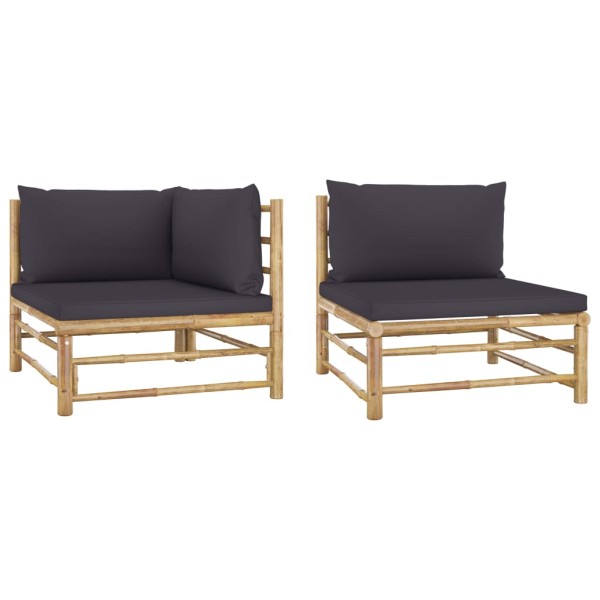 Set de muebles de jardín 2 piezas bambú y cojines gris oscuro