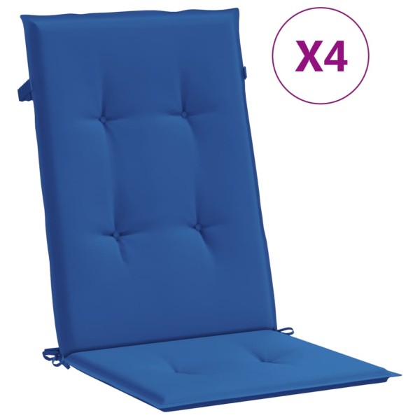 Cojín silla de jardín respaldo alto 4 uds tela azul 120x50x3 cm