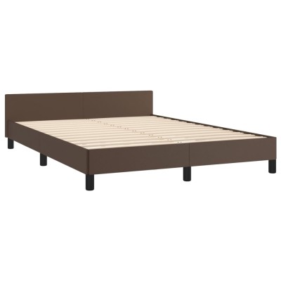 Estructura de cama cabecero cuero sintético marrón 140x200 cm