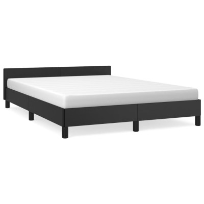 Estructura de cama con cabecero cuero sintético negro 140x190cm