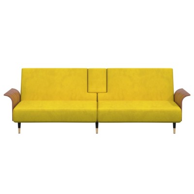 Sofá cama con portavasos terciopelo amarillo