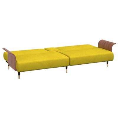 Sofá cama con portavasos terciopelo amarillo