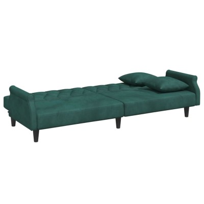 Sofá cama con reposabrazos terciopelo verde oscuro