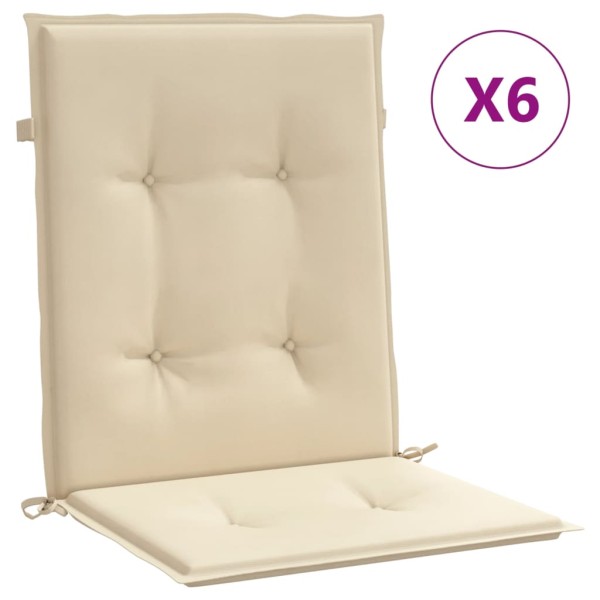 Cojín de silla de jardín respaldo bajo 6 uds tela Oxford beige