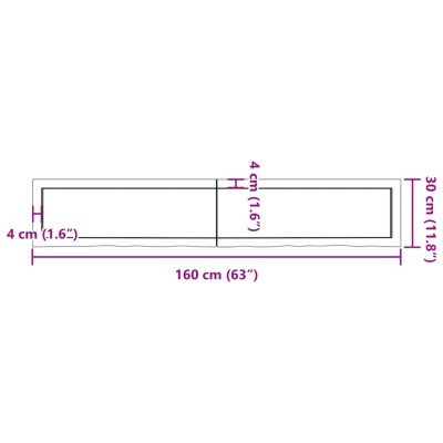 Estante de pared madera maciza roble sin tratar 160x30x(2-4) cm