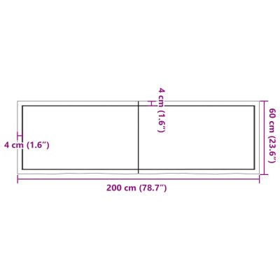 Estante de pared madera maciza roble sin tratar 200x60x(2-6) cm