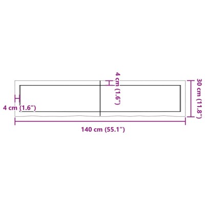 Estante de pared madera maciza roble sin tratar 140x30x(2-6) cm