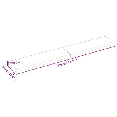 Estante de pared madera maciza roble sin tratar 200x30x(2-6) cm