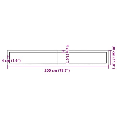 Estante de pared madera maciza roble sin tratar 200x30x(2-6) cm