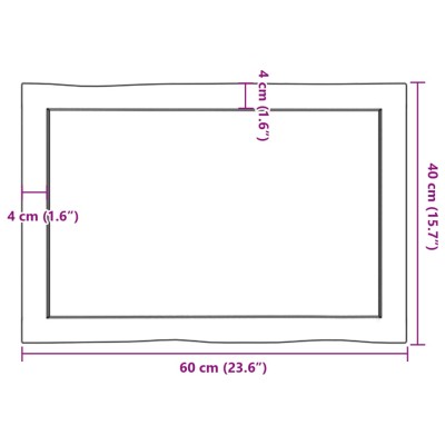 Tablero mesa madera tratada borde vivo marrón 60x40x(2-6) cm