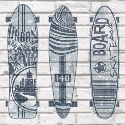 Urban Friends & Coffee Papel pintado tablas de surf azul y blanco