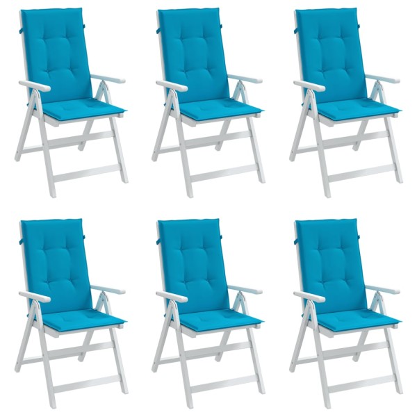 Cojín silla de jardín respaldo alto 6 uds tela azul 120x50x3 cm