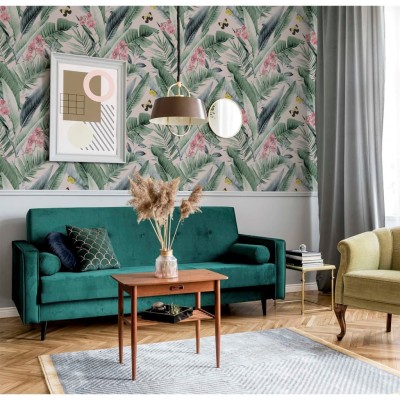 DUTCH WALLCOVERINGS Papel pintado Lush Tropical rosa y azul