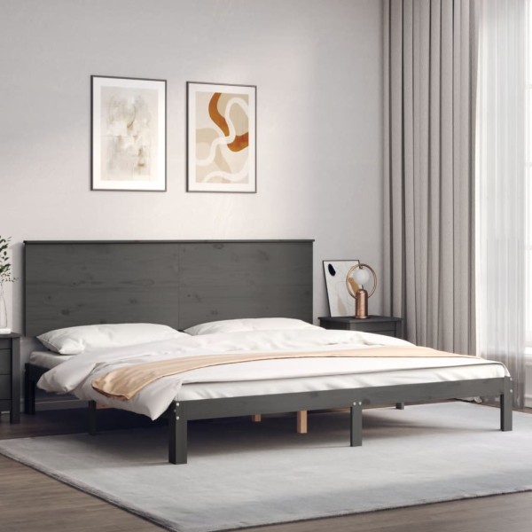 Estructura de cama con cabecero madera maciza gris 200x200 cm