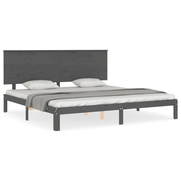 Estructura de cama con cabecero madera maciza gris 200x200 cm