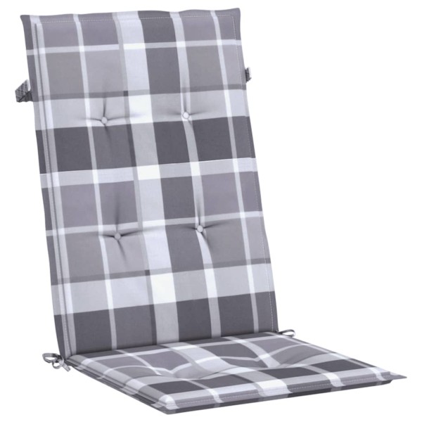 Cojín silla jardín respaldo alto 4 uds cuadros gris 120x50x3 cm