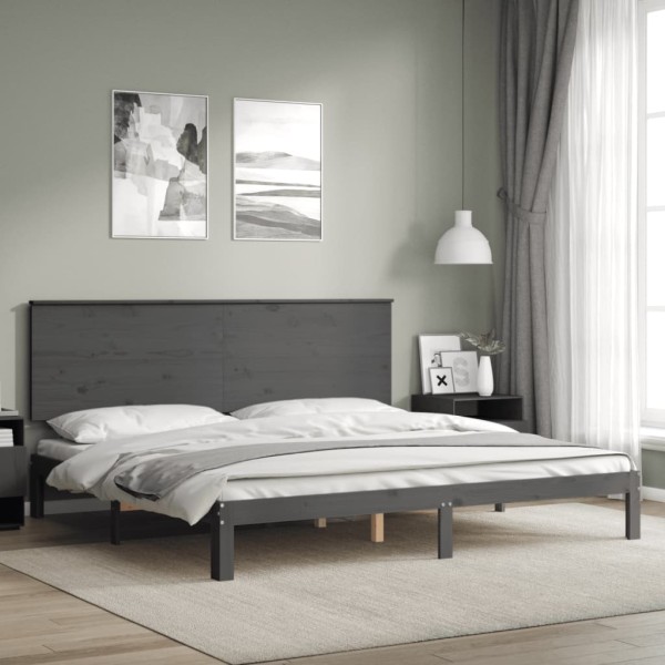 Estructura de cama con cabecero madera maciza gris 200x200 cm