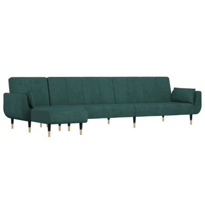 Sofá cama en forma de L terciopelo verde oscuro 275x140x70 cm