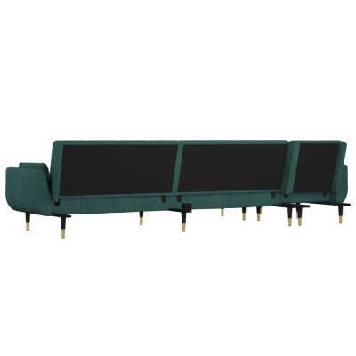 Sofá cama en forma de L terciopelo verde oscuro 275x140x70 cm