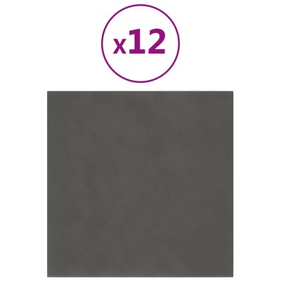 Paneles de pared 12 uds terciopelo gris oscuro 30x30 cm 1,08 m²