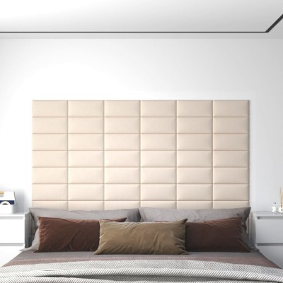 Paneles de pared 12 uds terciopelo crema 30x15 cm 0,54 m²