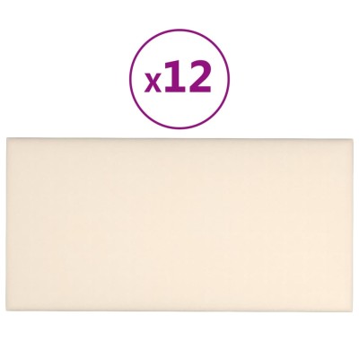 Paneles de pared 12 uds terciopelo crema 30x15 cm 0,54 m²