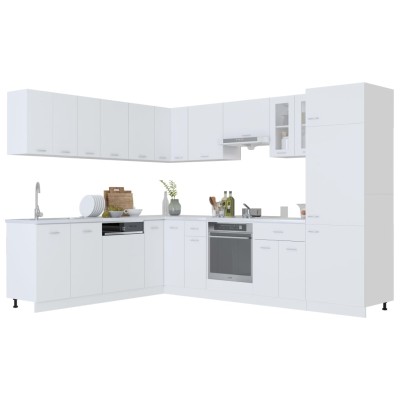 Juego de muebles de cocina 14 piezas aglomerado blanco