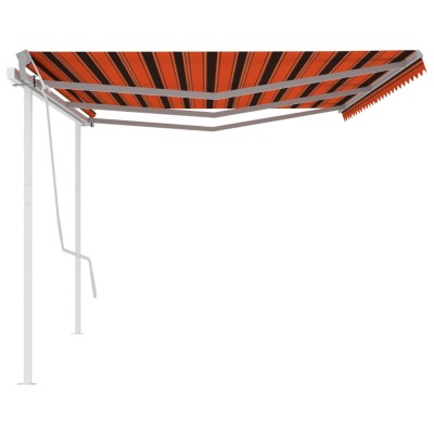 Toldo manual retráctil con postes naranja y marrón 6x3 m