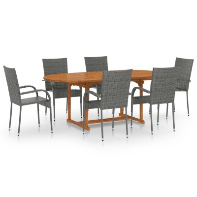 Set de muebles de comedor de jardín 7 piezas ratán PE gris