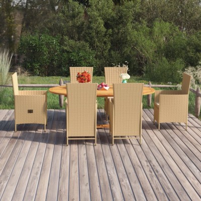 Juego de comedor de jardín 7 piezas ratán sintético beige