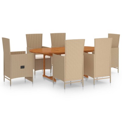 Juego de comedor de jardín 7 piezas ratán sintético beige