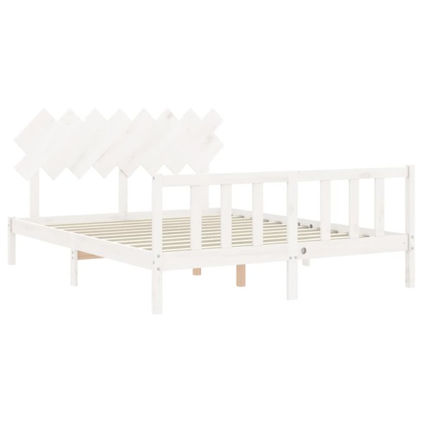 Estructura de cama con cabecero madera maciza blanco 160x200 cm