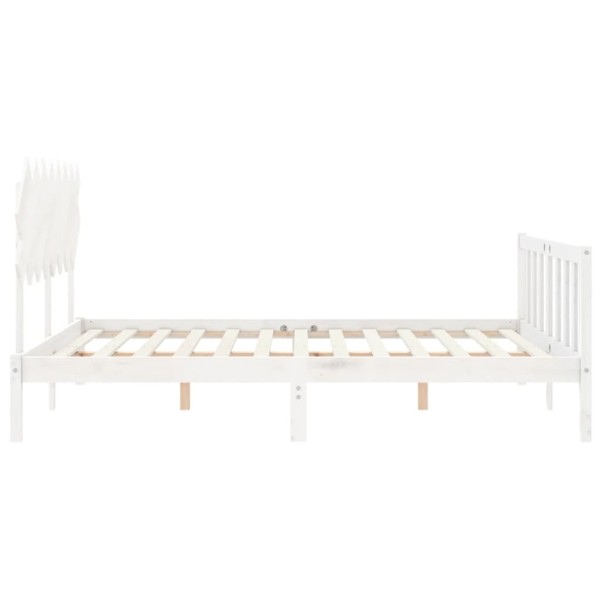 Estructura de cama con cabecero madera maciza blanco 160x200 cm