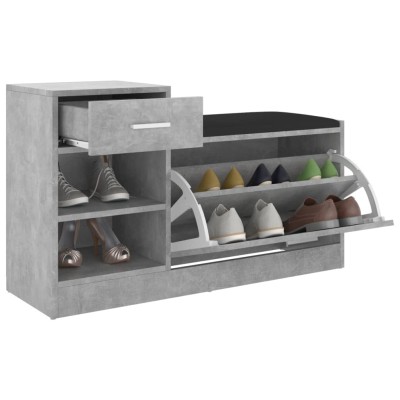 Banco zapatero madera de ingeniería gris hormigón 94,5x31x57 cm