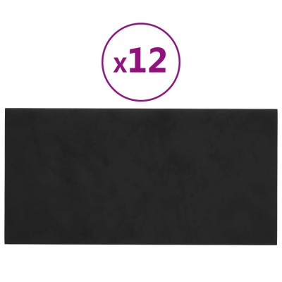 Paneles de pared 12 uds terciopelo negro 60x30 cm 2,16 m²