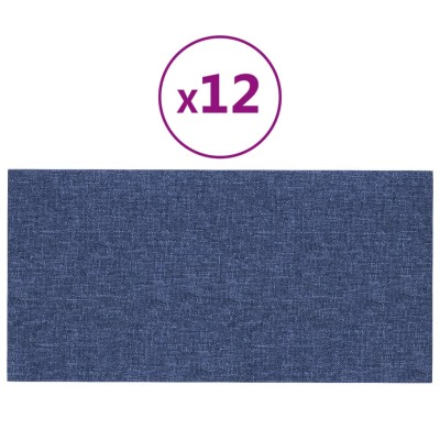 Paneles de pared 12 uds tela azul 60x30 cm 2,16 m²