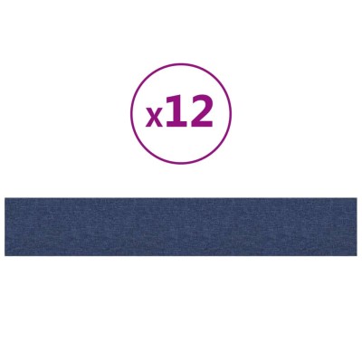 Paneles de pared 12 uds tela azul 90x15 cm 1,62 m²