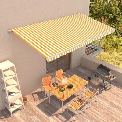 Toldo automático retráctil amarillo y blanco 600x300 cm