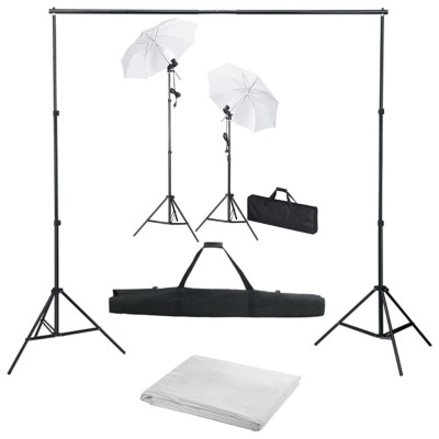 Kit estudio fotográfico con telón de fondo, lámparas y paraguas