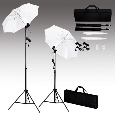 Kit estudio fotográfico con telón de fondo, lámparas y paraguas