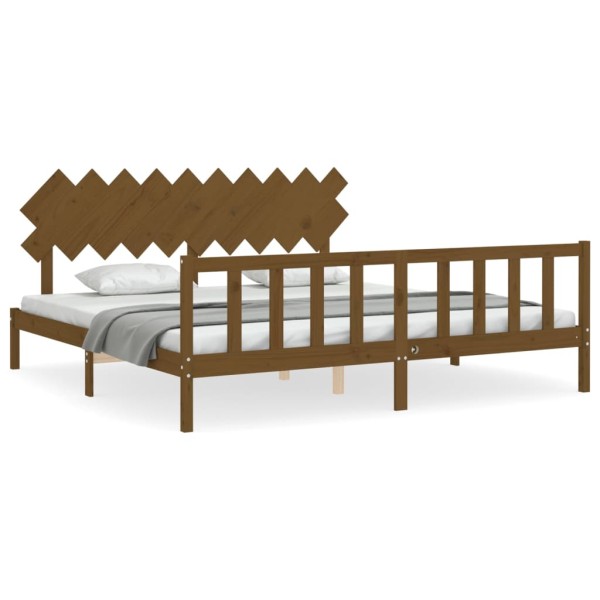 Estructura cama y cabecero madera maciza marrón miel 200x200 cm