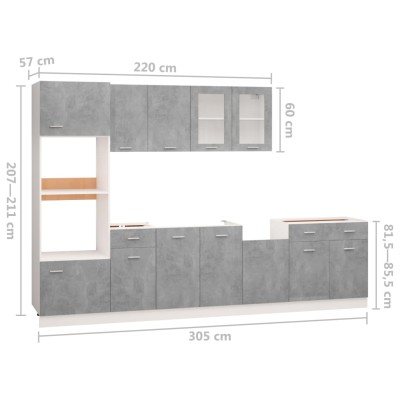 Juego muebles de cocina 7 pzas madera ingeniería gris hormigón