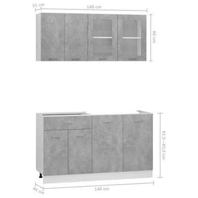 Juego muebles de cocina 4 pzas madera ingeniería gris hormigón