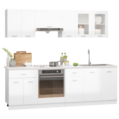 Juego muebles de cocina 8 pzas madera ingeniería blanco brillo