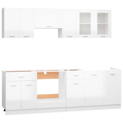 Juego muebles de cocina 8 pzas madera ingeniería blanco brillo