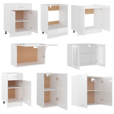 Juego muebles de cocina 8 pzas madera ingeniería blanco brillo