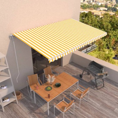 Toldo retráctil automático amarillo y blanco 500x300 cm